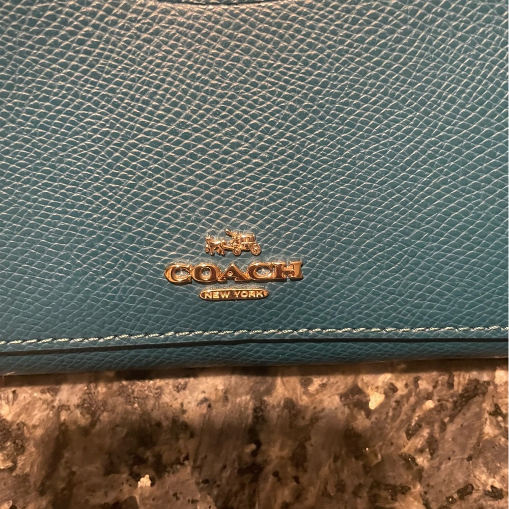 Coach Teal Blue Leather Long Wallet No callouts Like New - Picture 7 of 14